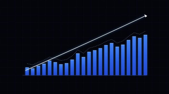 Futuristic financial growth chart with glowing magenta paths rising across a dark digital background for seamless motion graphics