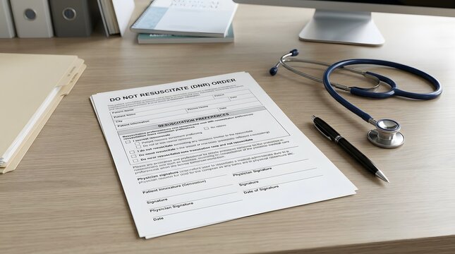 Do Not Resuscitate DNR Form with Stethoscope and Pen for Advance Medical Care Planning