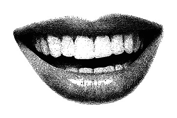 Obraz premium PNG Vintage halftone smiling lips illustration.