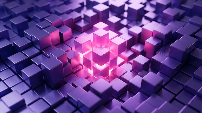 Futuristic glowing geometric cubes forming a digital light cluster