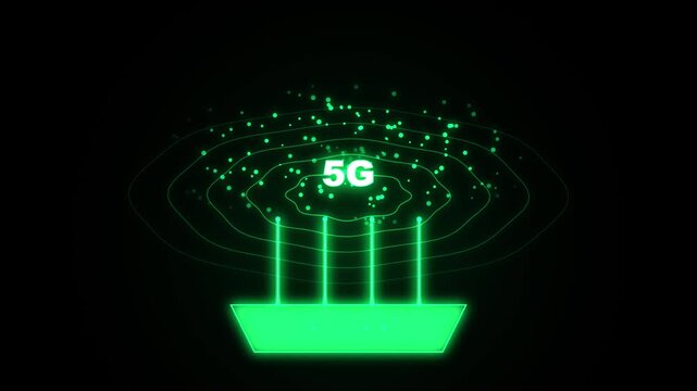Futuristic 5g holographic telemetry and router data waves with glowing pink paths in a seamless cyber technology motion loop