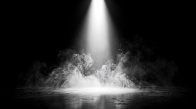 Isolated smoke illuminated by spotlight on dark background