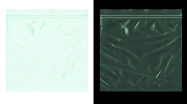 Transparent plastic texture set, wrinkled polyethylene bag overlays, clear zip lock packaging material with realistic creases and highlights
