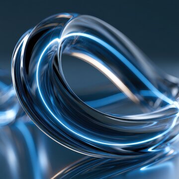 Glossy glass waves with glowing blue light