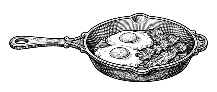 Vintage Skillet with Fried Eggs and Bacon