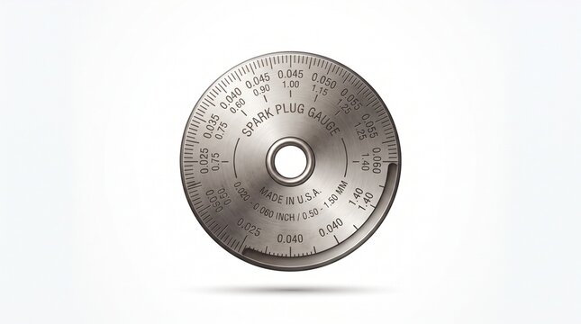 Precision circular metallic automotive tool for accurate gap measurement and adjustment of spark plugs, essential for engine maintenance and performance