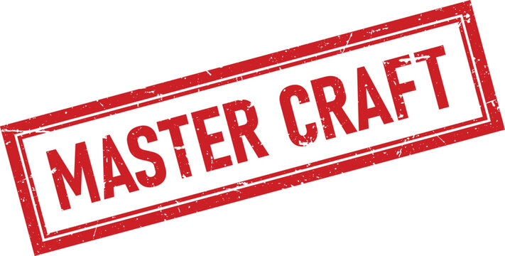 Red rectangular rubber stamp with the text Master Craft inside a weathered border for professional use
