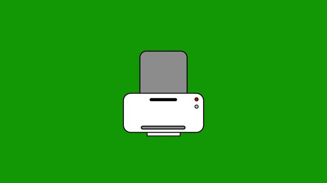 Flat vector printer icons printing paper on a green screen background