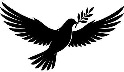 Fototapeta premium Peace Dove Carrying Olive Branch Flying Bird Silhouette
