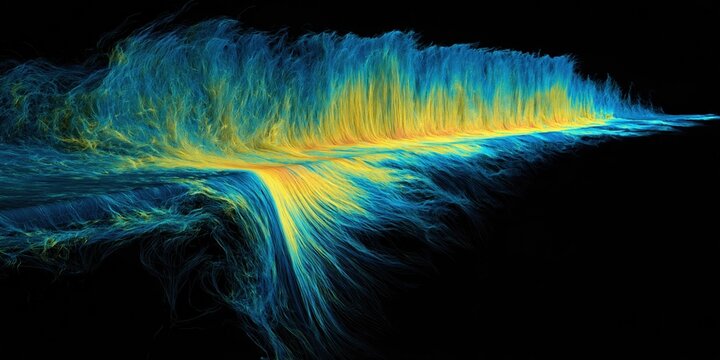 Navier stokes fluid simulation showing a thickening boundary layer tripping into turbulence, glowing in cyan and yellow for engineering backgrounds