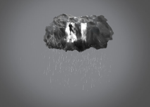 A dark cloud symbolizing the dramatic development of AI. A concept representing the dangers posed by artificial intelligence.