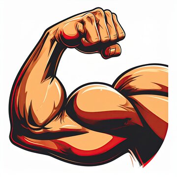 Flexed muscular arm with clenched fist showing bulging bicep