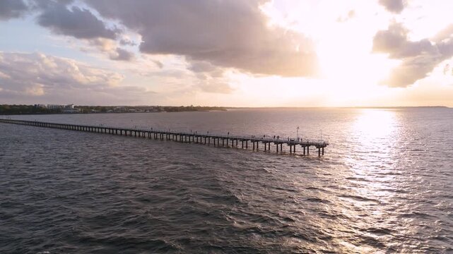 Aerial Sunset Over Urangan Pier in Hervey Bay Queensland