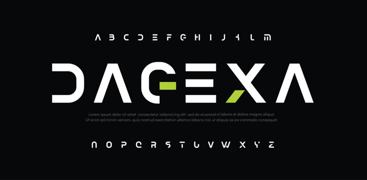 Dagexa, modern digital alphabet logo font. Typography bold typeface for sport, technology, future creative logos fonts.