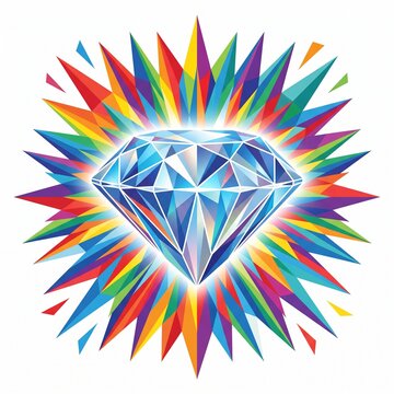 A faceted diamond shape refracting light into triangular color segments &mdash; Geometric low-poly faceted style