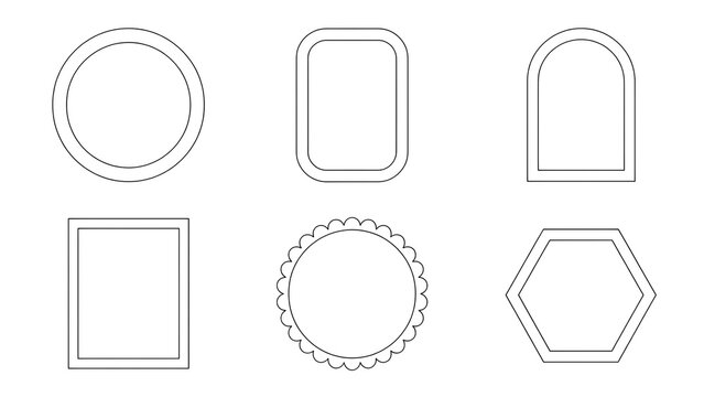 Set of six simple geometric and outline shapes with transparent background for design and illustration use