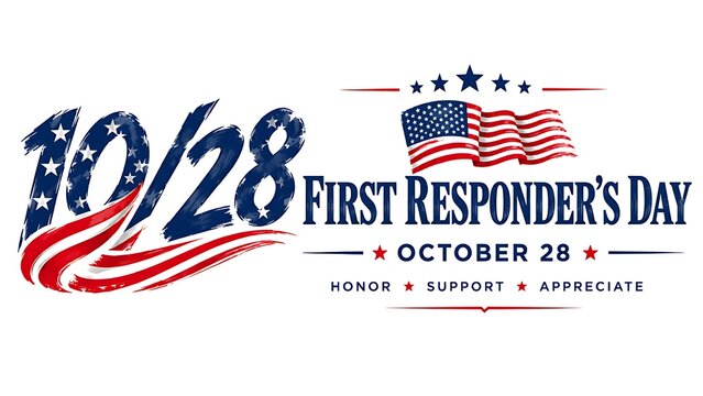 First Responders Day typographic layout with large 28 brush stroke and USA flag