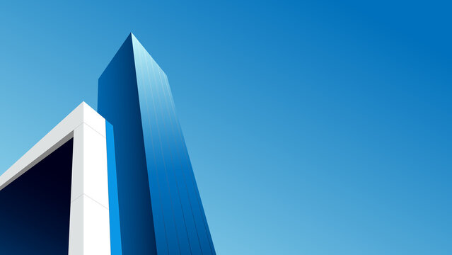 Pointed Glass Skyscraper Tower Rising Against Blue Sky &ndash; Low Angle Modern Architecture Illustration