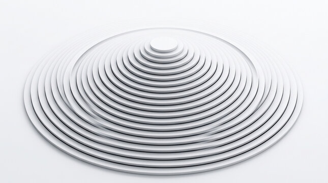 Abstract 3d render of a white stepped circular pyramid structure isolated on white background