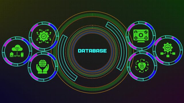 DATABASE technology concept connecting cloud computing, secure networks, digital infrastructure, software applications and enterprise data systems.