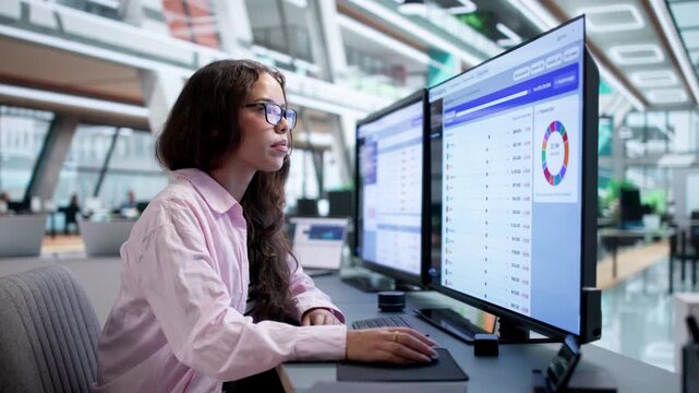Financial Analyst Woman Using Computer To Prepare Corporate Budget Forecasts