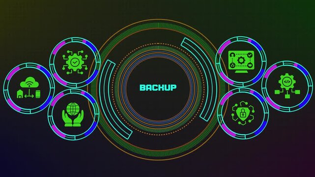 BACKUP technology concept showing secure cloud infrastructure, protected data systems, connected networks and enterprise recovery architecture.