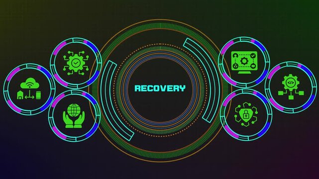 RECOVERY digital infrastructure concept featuring secure cloud systems, protected data networks, backup technology and resilient enterprise operations.