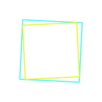Two overlapping square frames in cyan and yellow colors on a plain white background transparent background