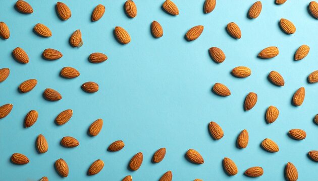 Whole almonds densely arranged on a vibrant textured background