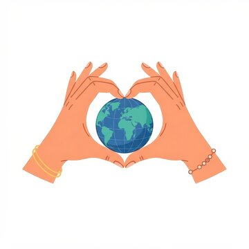 Hands forming heart shape around globe earth