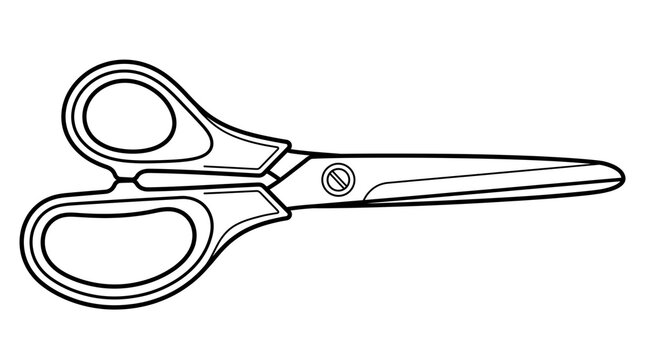 Minimalist scissors line art illustration, black and white stationery tool icon, simple office shears drawing for coloring book or educational design