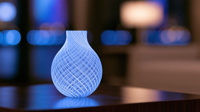 Elegant Glowing Blue Ornamental Vase Inspired by the Artistic Illumination Displays of the Guangzhou International Light Festival Evening