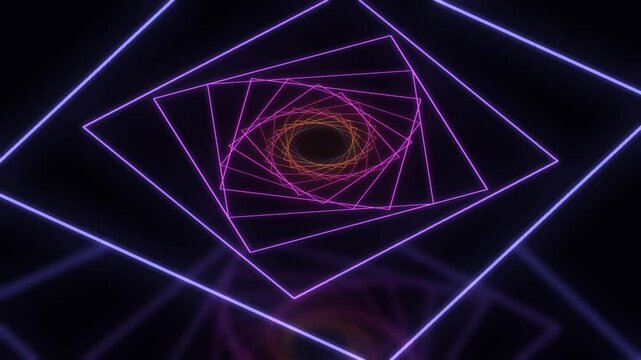 Hypnotic neon tunnel, abstract geometric spiral, vibrant glowing lines, futuristic digital background, mesmerizing light effect, dynamic motion graphic for modern projects 4k