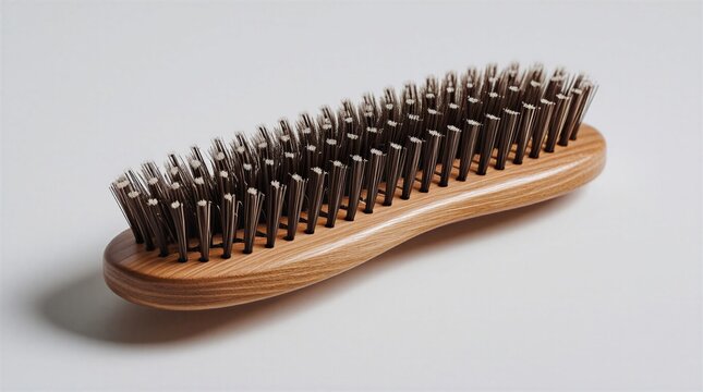 Cepillo de cabello de madera aislado en fondo blanco