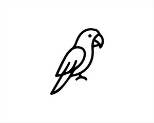 Fototapeta premium Minimalist parrot line icon vector, tropical bird outline symbol, simple exotic macaw silhouette for logo design and branding