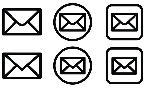 Email envelope vector icon set displayed in various geometric shapes for modern digital communication interface design