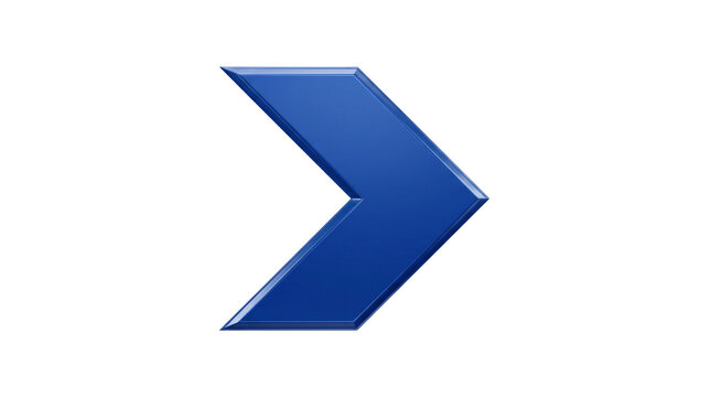 A single, stylized blue chevron arrow pointing to the right, symbolizing direction, progress, and forward movement, rendered with a subtle 3D effect