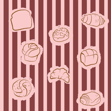 assorted pastry doodle pattern pink maroon vector illustration background