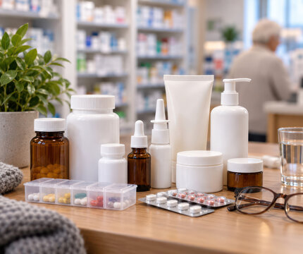 Senior Medication Management with Pill Organizer and Pharmacy Products