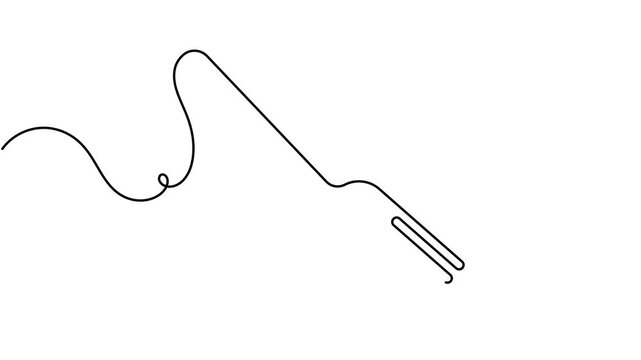 Tableware monoline fork icon sign continuous one line art single drawing on white background minimalist presentation of arrangement food and meal cutlery equipment symbol animation video