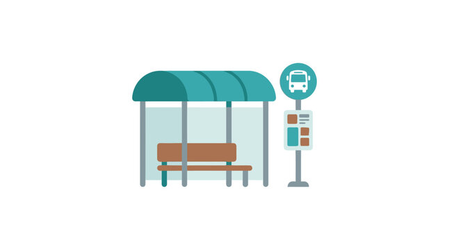Bus stop illustration with bench and schedule on a white background