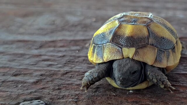 Macro Shot of Baby Tortoise Turning Right and Crawling