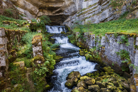 Source of the Loue in cave, Jura gorge near Ouhans - France