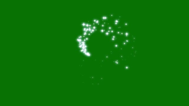 Glowing glitter star trail animation with sparkling white particles, magical dust and doodle stars, elegant shimmer line motion for luxury festive  on green screen background 4K