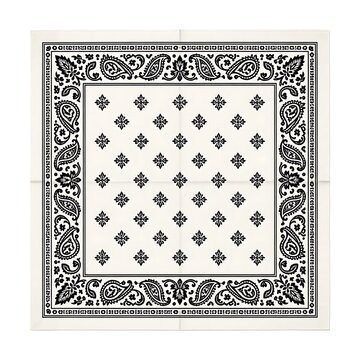 White bandana with classic black paisley and floral pattern design