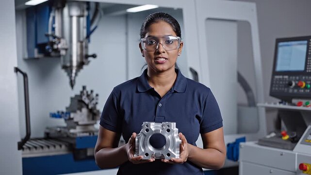 CNC Machine Operator with Computer Controlled Machine in CNC Machining Floor