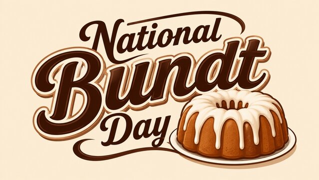 National Bundt Day celebration typography design with a delicious glazed cake illustration.