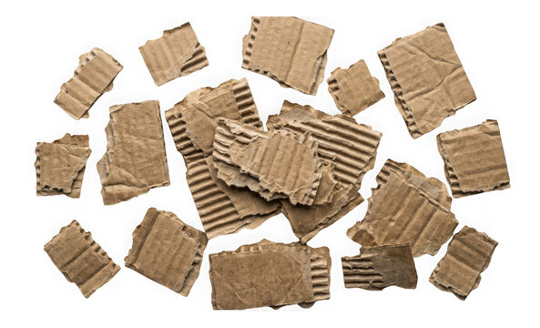 Set of torn cardboard pieces isolated on transparent background