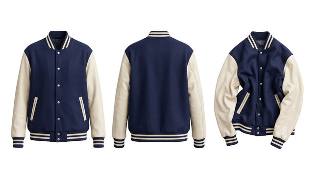 Three varsity jacket versions di, mockup isolated on transparent background, Apparel & Fashion