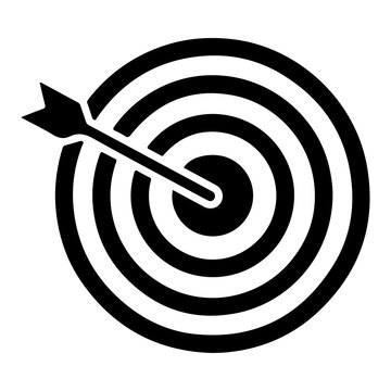 Business target and goal achievement vector icon with arrow hitting bullseye